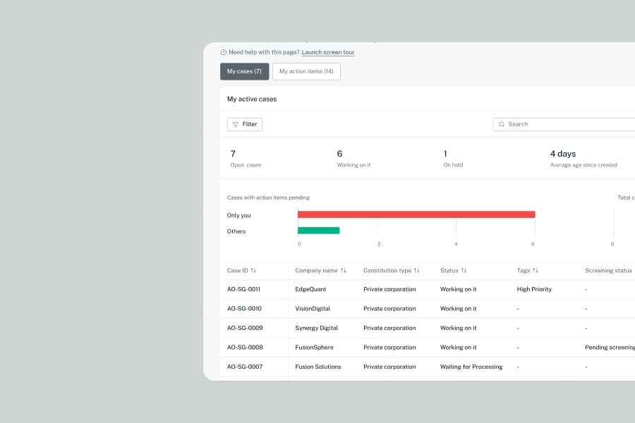 Case management system for corporate onboarding